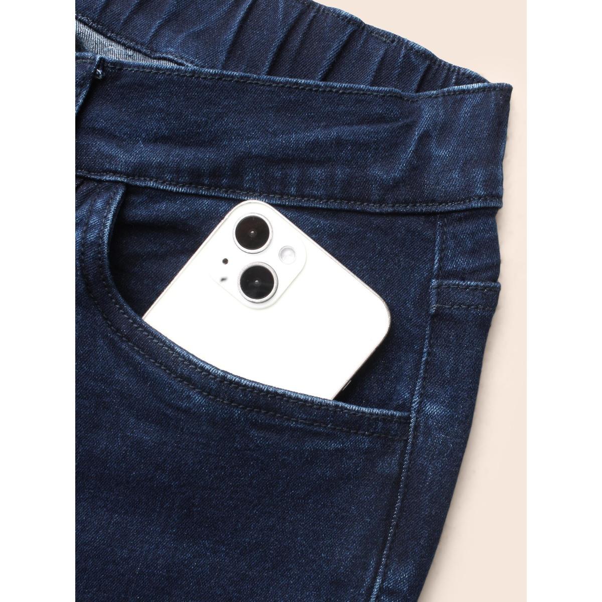 Plus Size Dark Wash Seam Detail Wide Leg Jeans Women Denimindigo Leisure Medium stretch Slanted pocket Jeans BloomChic 16/1X Product Image