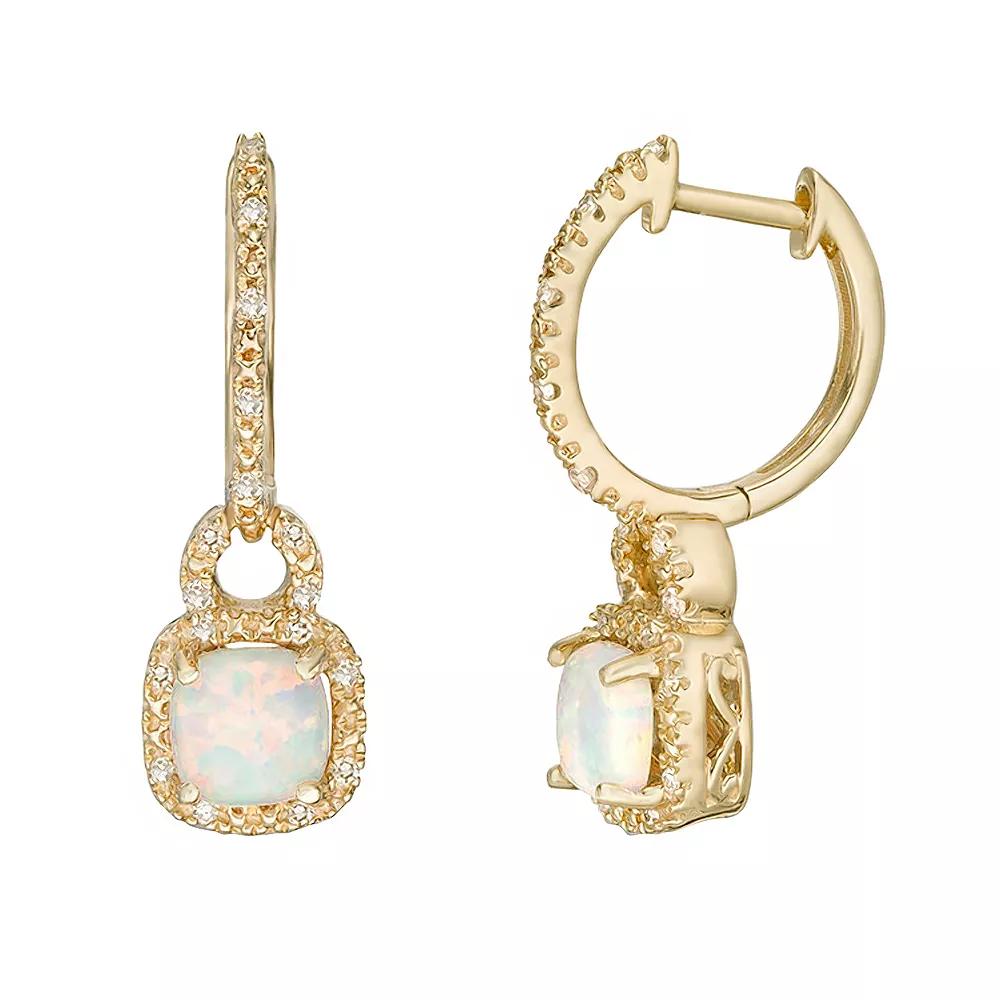 Gemminded 10k Gold Opal 1/7 Carat T.W. Diamond Hoop Drop Earrings, Women's Product Image