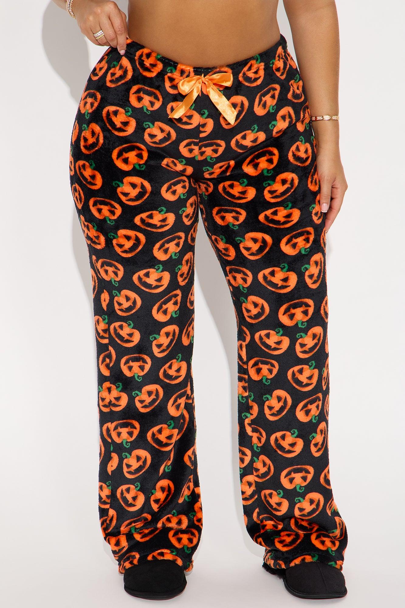 Spooky Pumpkin Plush Halloween PJ Pants I - Black/Orange Female Product Image