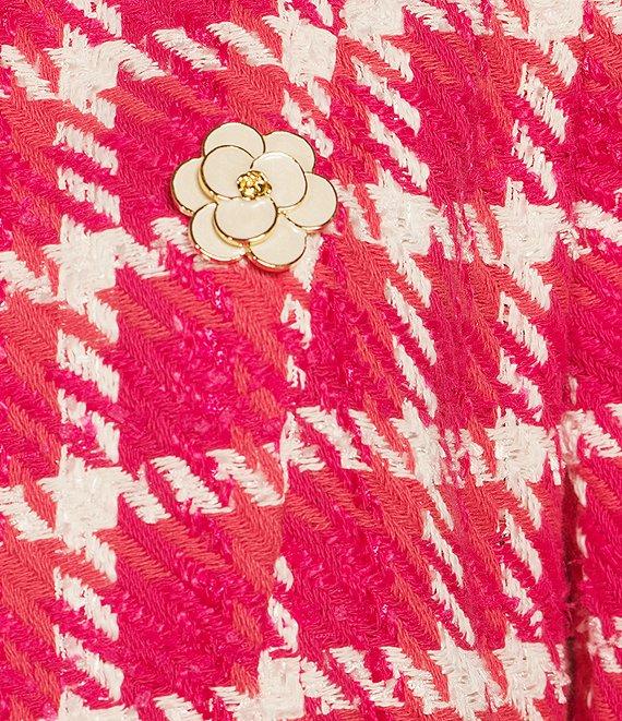 KARL LAGERFELD PARIS Tweed Floral Embellished Round Neck Long Sleeve Open Jacket Product Image