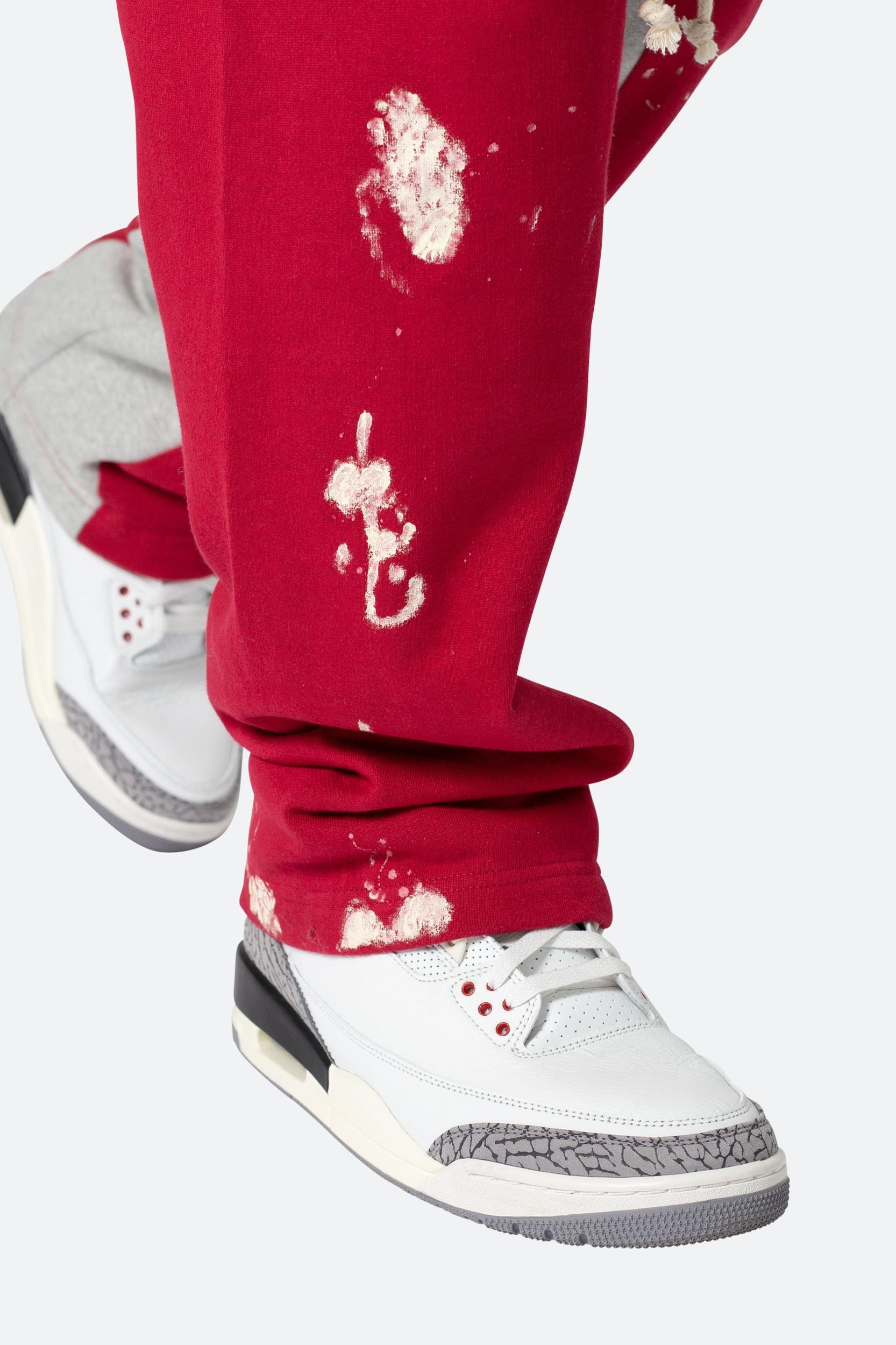 3 Patch Contrast Sweatpants - Red/Grey Product Image