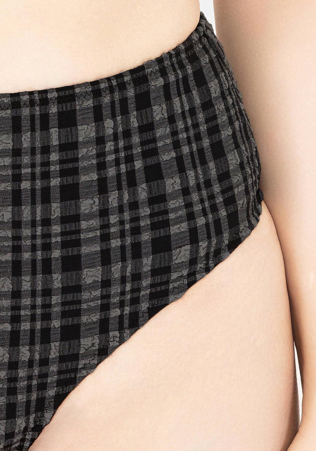 Slate Textured Check High Waist Swim Bottoms Product Image