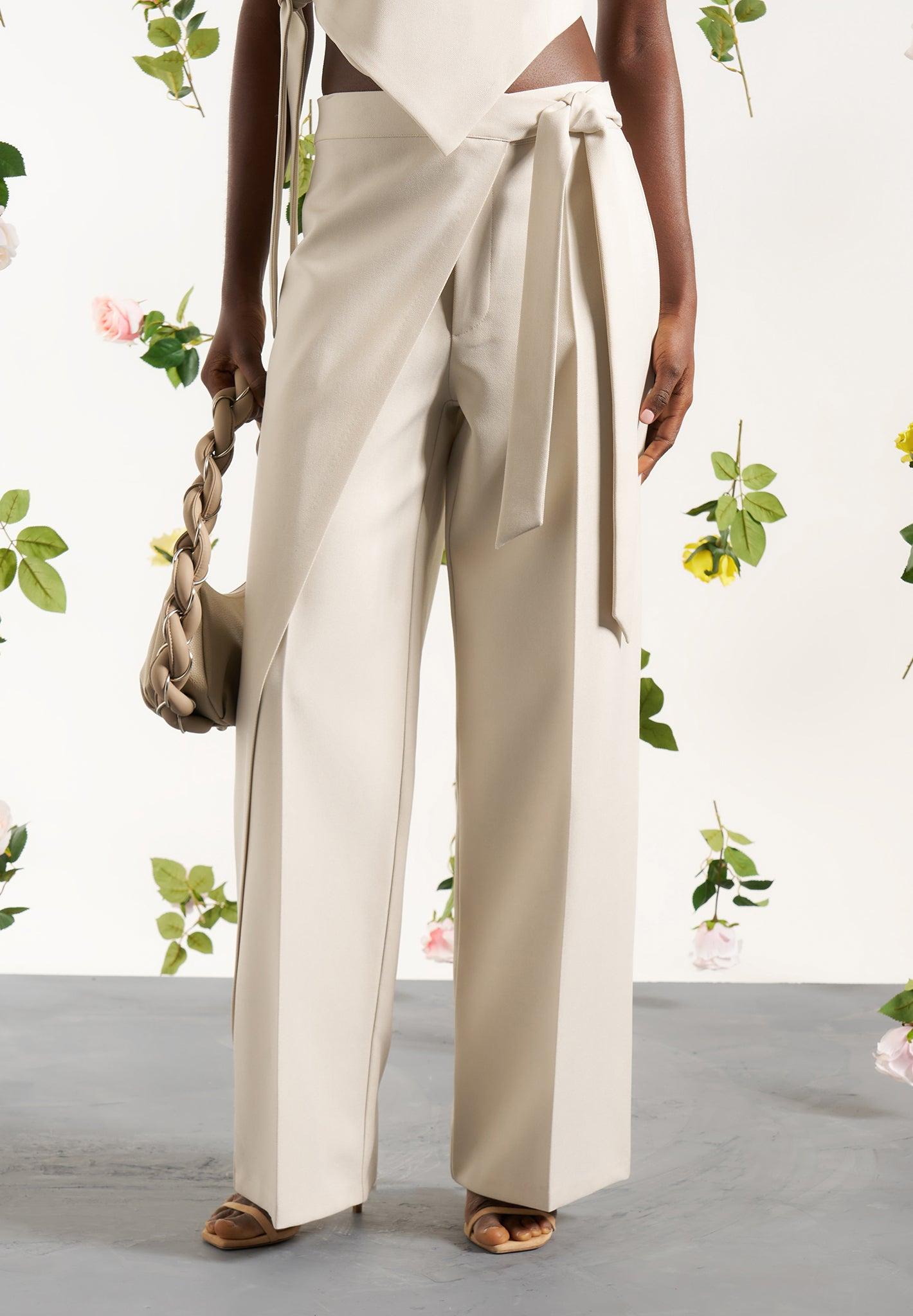 Tailored Wrap Trousers with Tie - Light Beige Female Product Image