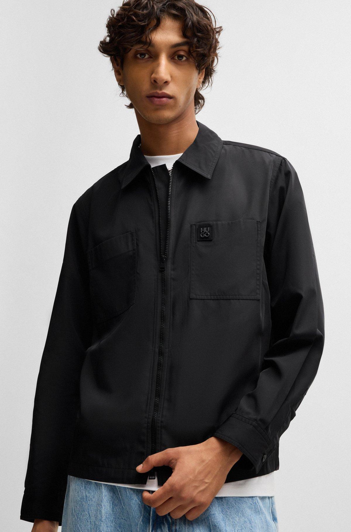 Oversize-fit zip-up shirt with stacked logo trim Product Image
