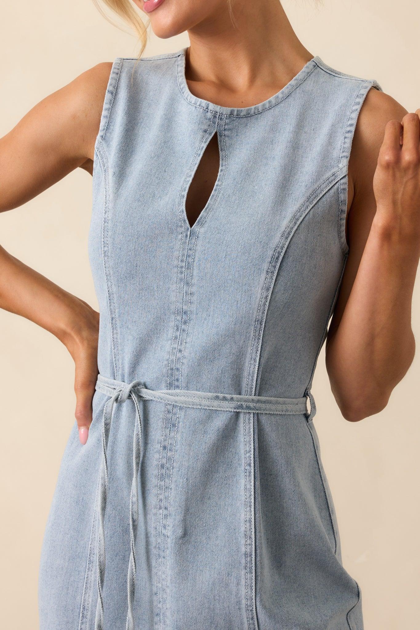 MINKPINK Light Wash Cotton Oliver Denim Midi Dress Product Image