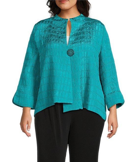 IC Collection Plus Size Crinkle Woven High Neck Bracelet Sleeve Asymmetrical Jacket Product Image