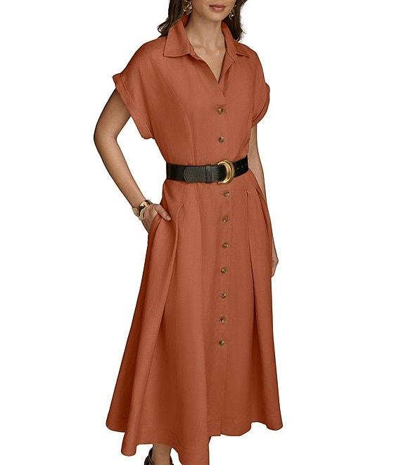 Donna Karan Short Sleeve Button Front Midi Belted Shirt Dress Product Image