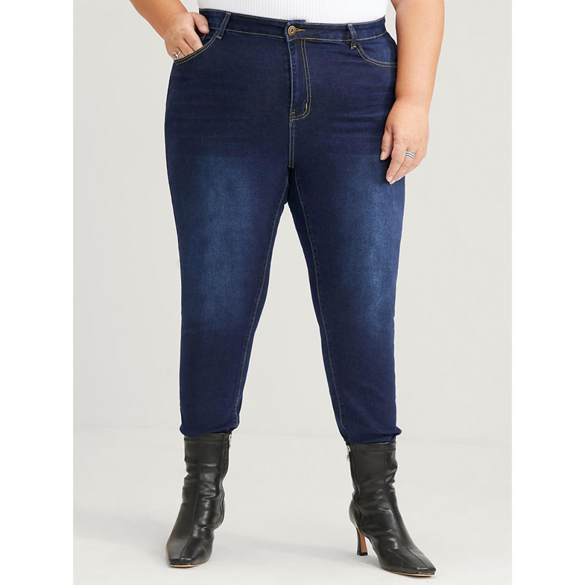 Plus Size Skinny Extremely Stretchy High Rise Dark Wash Jeans Women Indigo Casual Plain Super stretch Slanted pocket Jeans BloomChic 18/2X Product Image