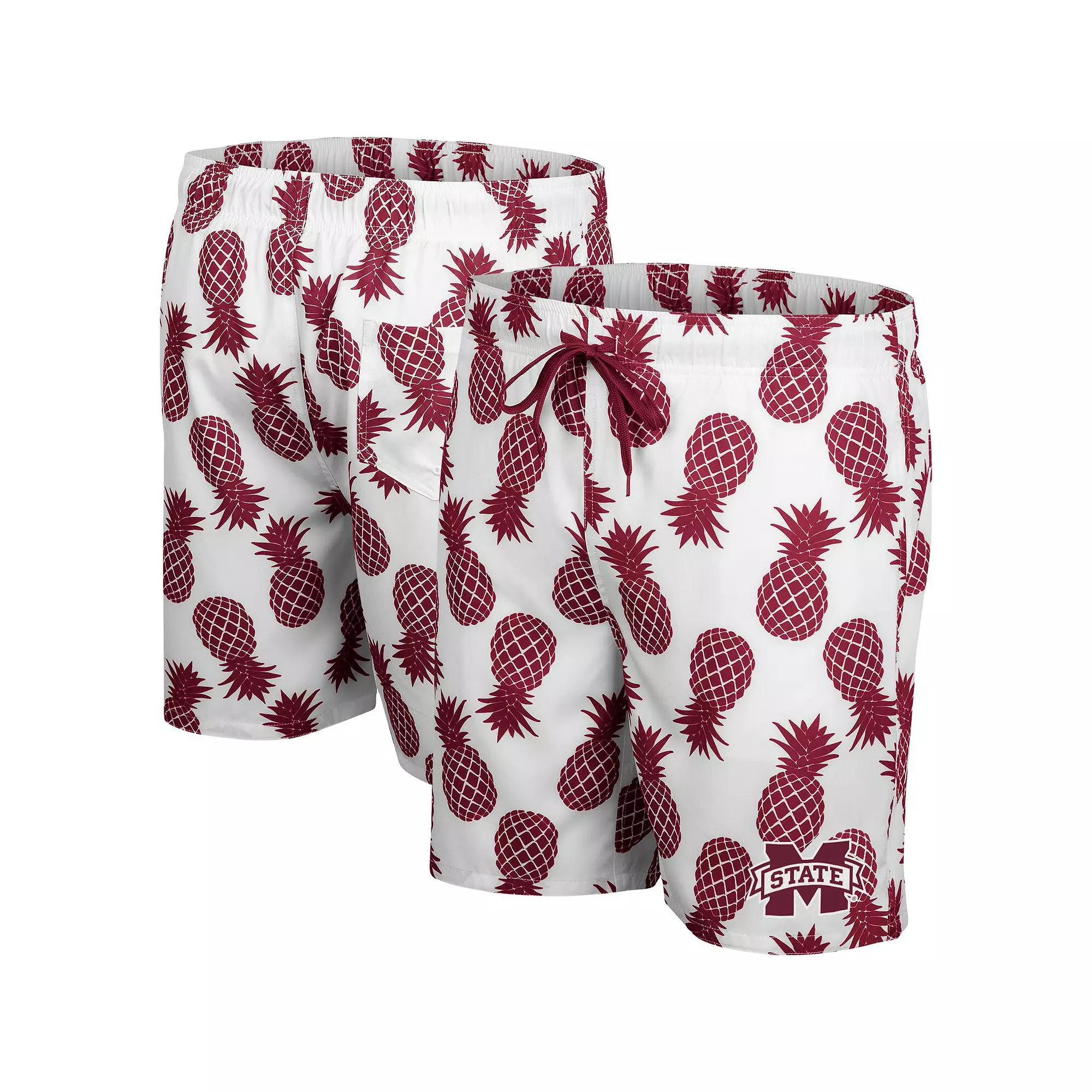 Men's Colosseum White/Maroon Mississippi State Bulldogs Pineapple Swim Shorts, Size: Small, Mst White Product Image