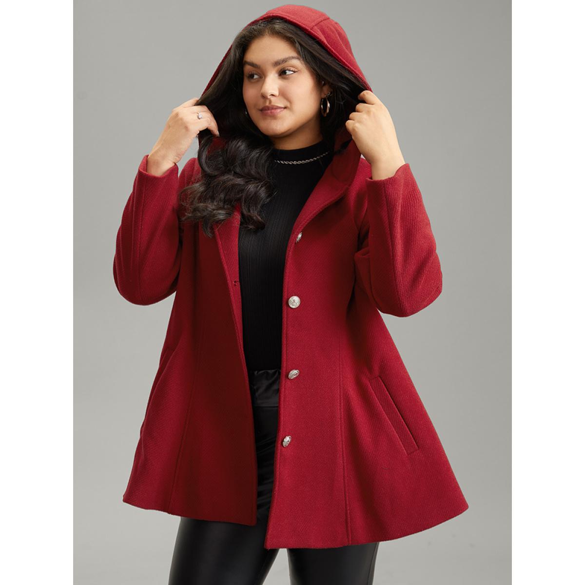 Plus Size Solid Hooded Belted Buckle Detail Coat Women Scarlet Elegant Lined Ladies Dailywear Winter Coats BloomChic 14-16/1X Product Image