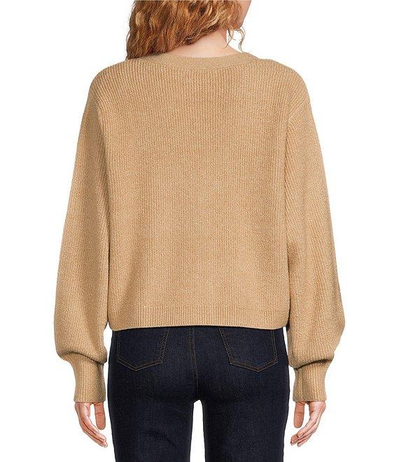 A Loves A Wool Blend Sweater Knit Rhinestone Bow V-Neck Long Sleeve Cardigan Product Image