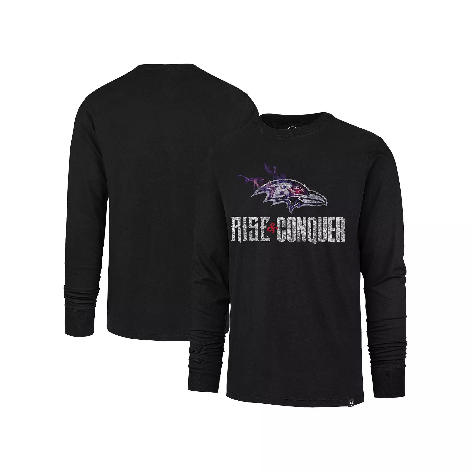 Men's '47 Black Baltimore Ravens Rise and Conquer Franklin Long Sleeve T-Shirt,  Product Image