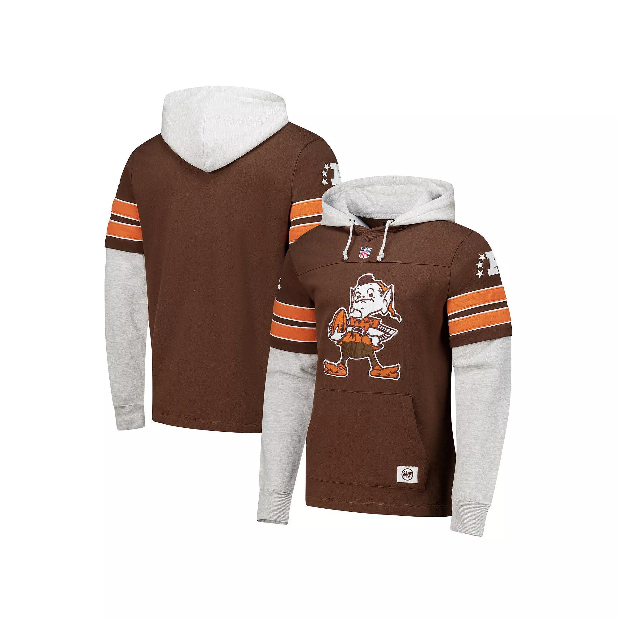 Men's '47 Brown Cleveland Browns  Double Header Blitz Throwback Cornerback Pullover Hoodie, Size: Medium Product Image