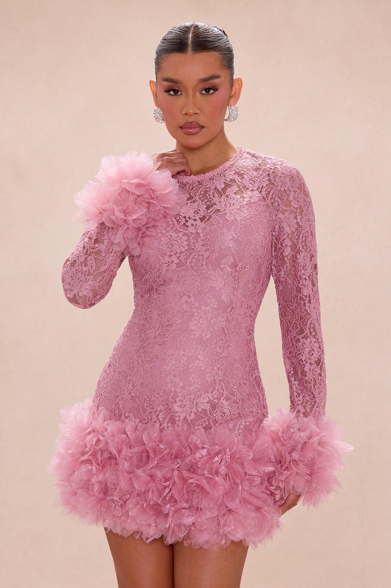 Janice 3D Applique Lace Mini Dress - Mauve Female Product Image