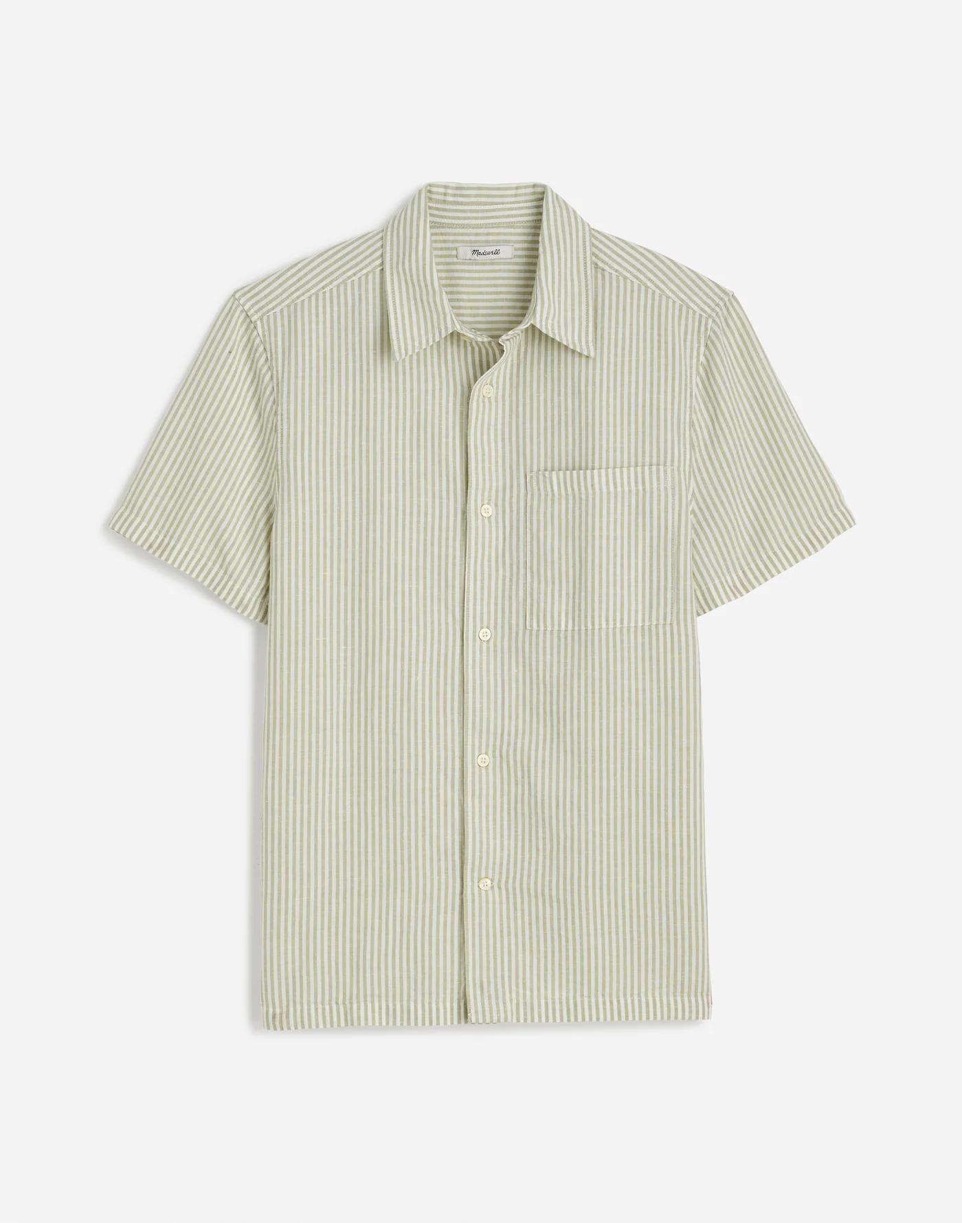 Button-Up Short-Sleeve Shirt in Cotton-Linen Blend Product Image