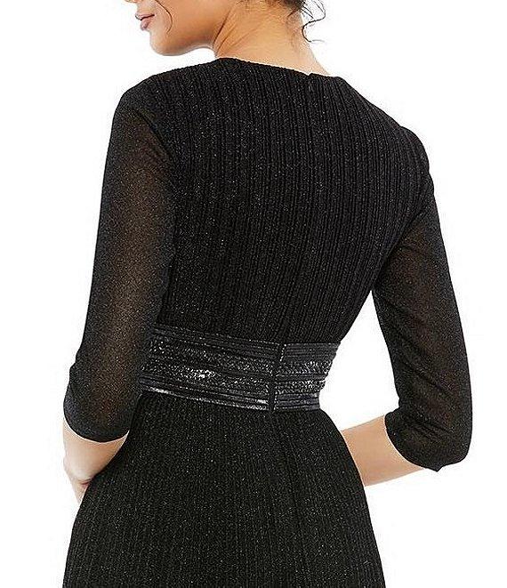 Mac Duggal Crew Neck 3/4 Sleeve Pleated A-Line Midi Dress Product Image