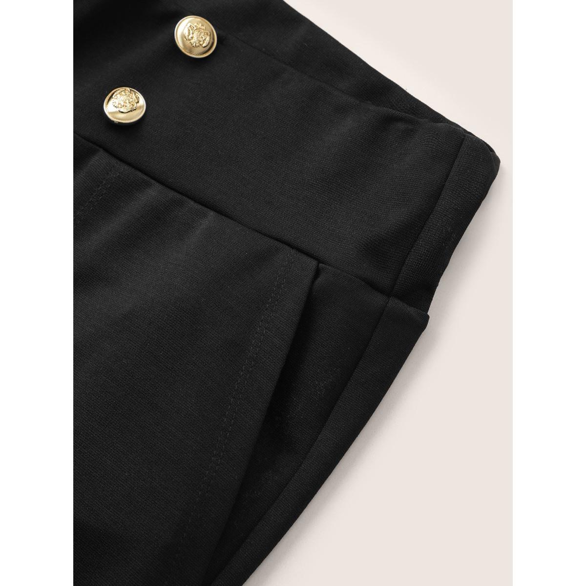 Plus Size Skinny Button Detail High Rise Pants Women Black Workwear Essentials Skinny High Rise Work Pants BloomChic 28/5X Product Image
