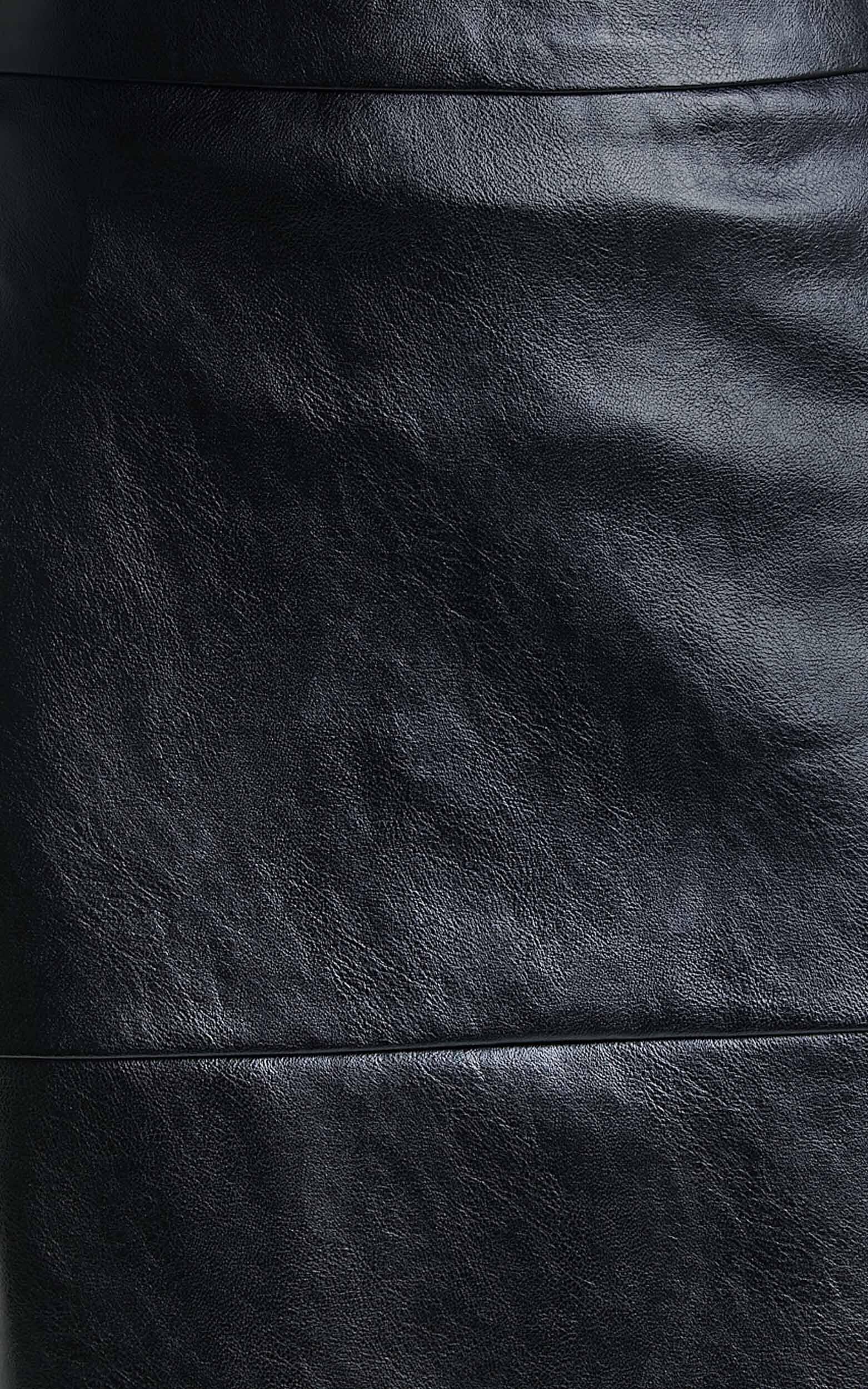 Emma Midi Skirt - High Waisted Faux Leather Skirt in Black Product Image