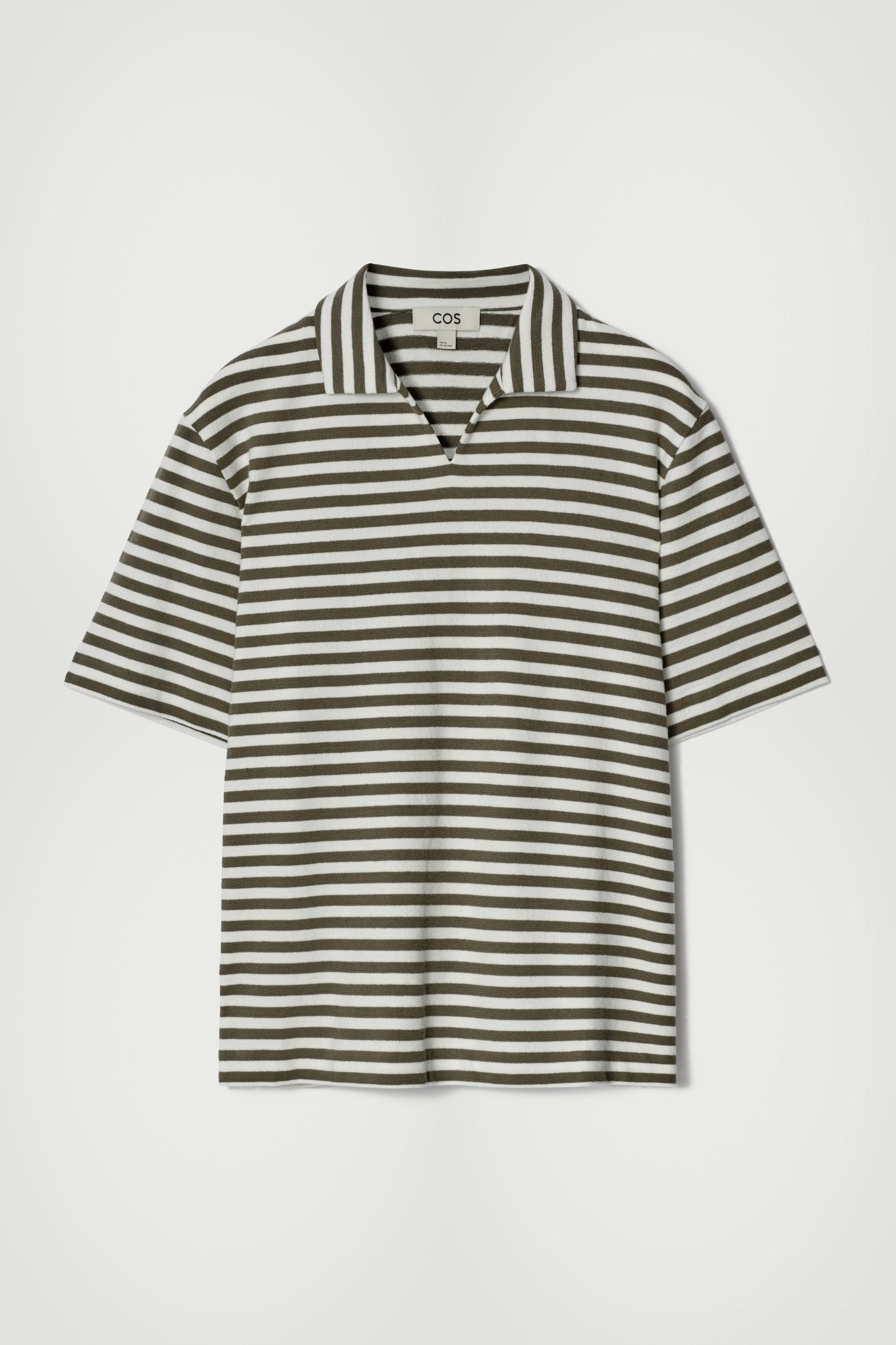 OPEN-COLLAR STRIPED TERRY POLO SHIRT Product Image