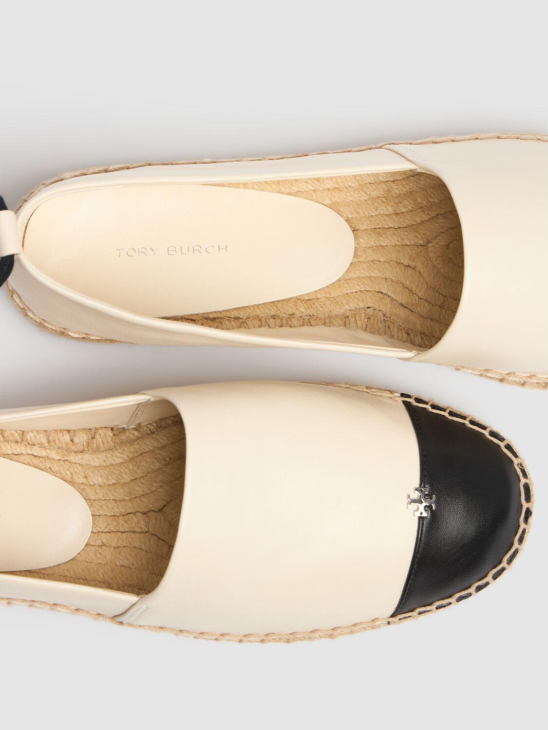 TORY BURCH White Espadrilles With Metallic Logo On The Front And Ankle Strap In Leather Woman Product Image