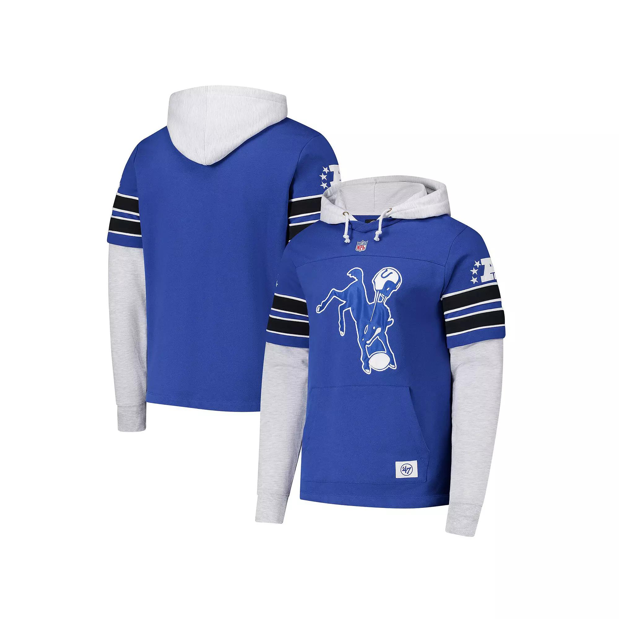Men's '47 Royal Indianapolis Colts Double Header Blitz Throwback Cornerback Pullover Hoodie,  Product Image