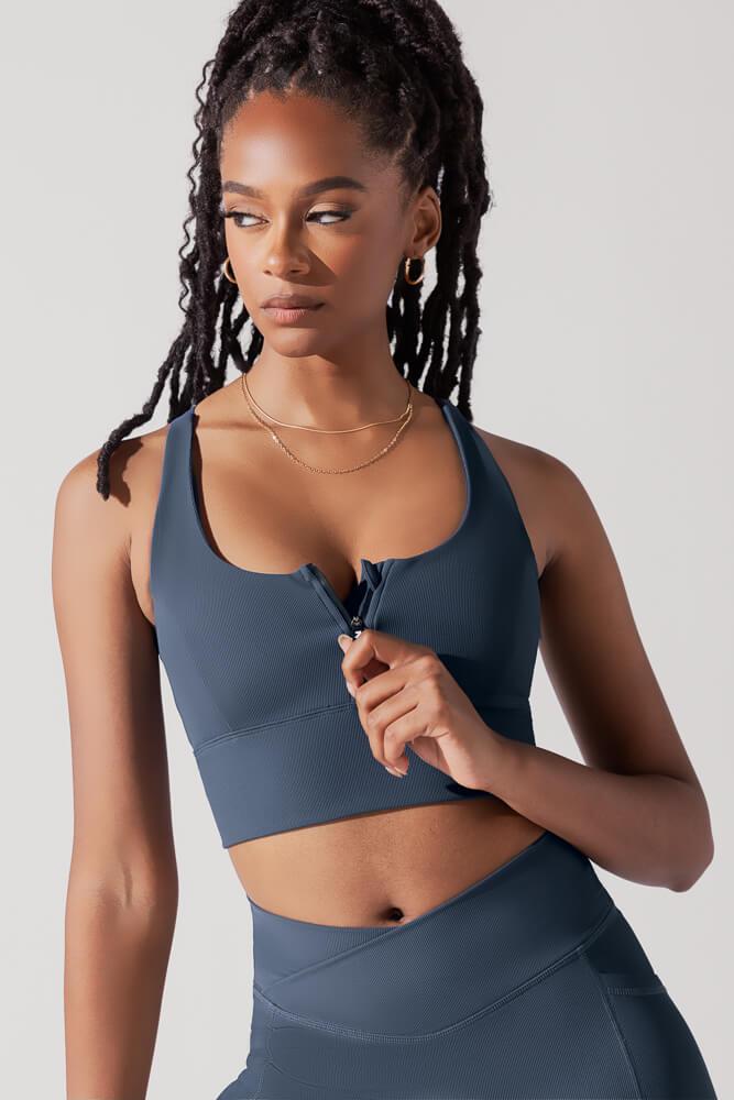Energy Half Zip Crop Top (Ribbed) - Navy Product Image
