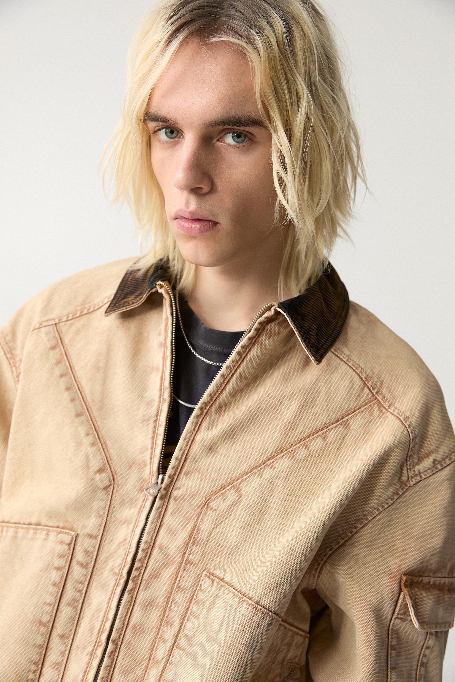 Cotton jacket with corduroy collar Product Image