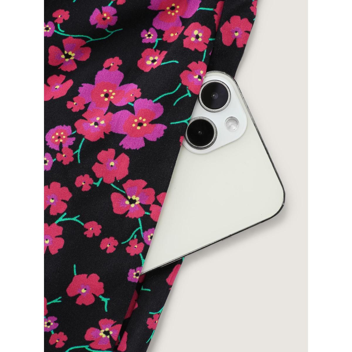 Plus Size BlackFlower Floral Romance Shirred Waist Jumpsuit Women Timeless Short sleeve Heart neckline Elegant Loose Jumpsuits BloomChic 12/L Product Image