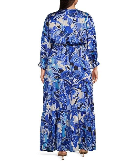 Skies Are Blue Plus Size Printed Tiered 3/4 Sleeve Maxi Dress Product Image