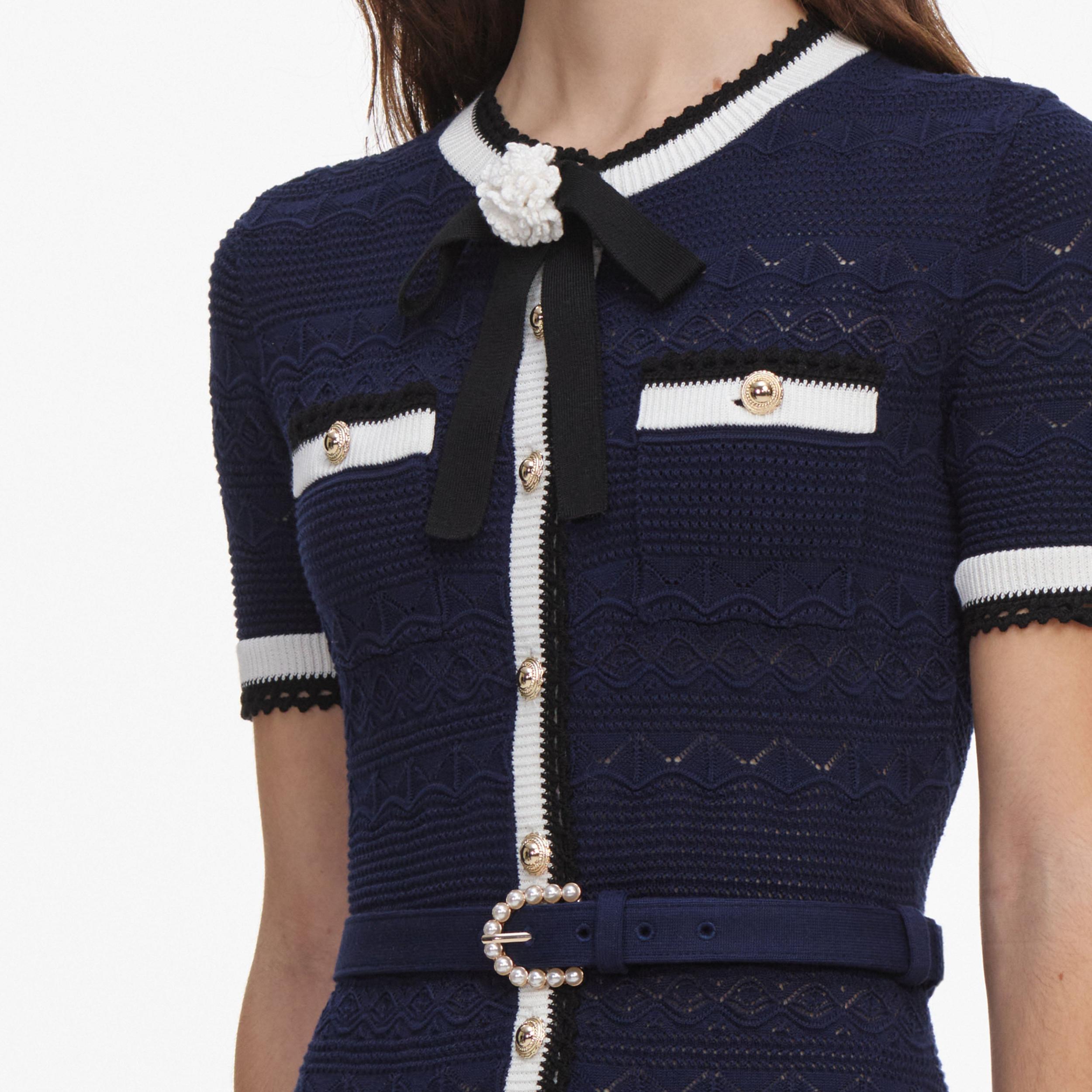 Navy Pointelle Knit Midi Dress Product Image