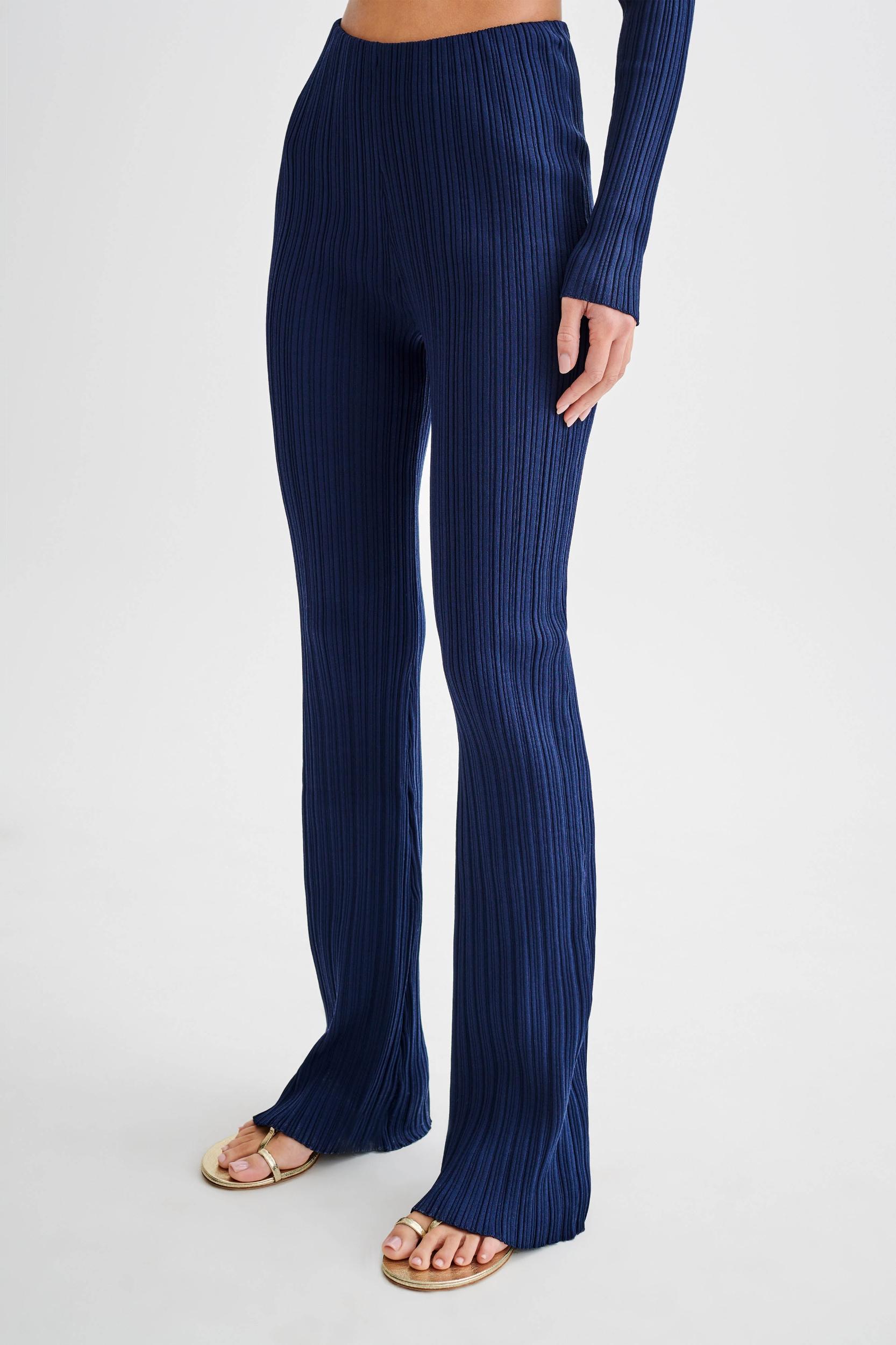 Chiara Straight Leg Rib Knit Pant - Navy Product Image
