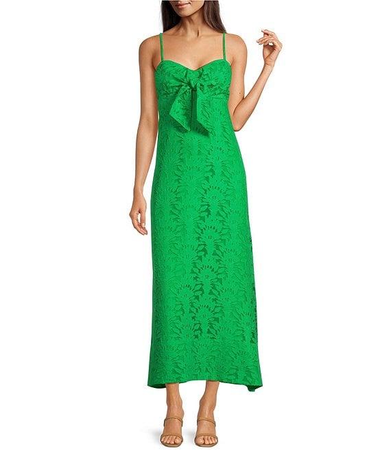 Lilly Pulitzer Sarahlynne Stacked Palm Burnout Sweetheart Tie Neck Sleeveless Maxi Dress Product Image