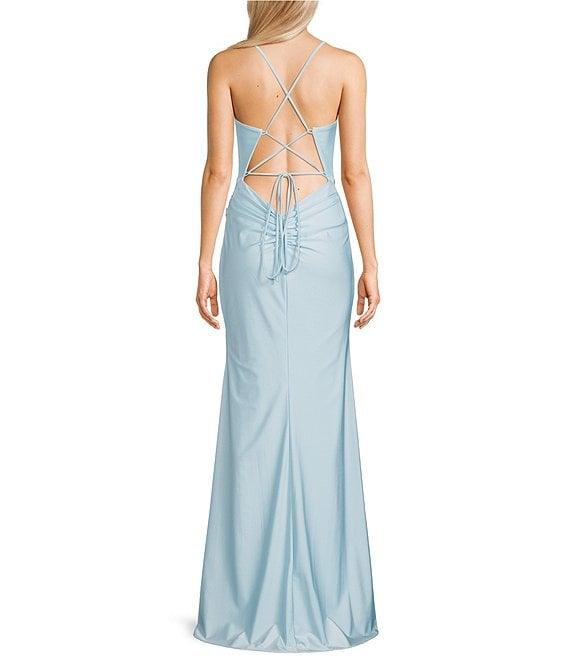 GB Social Jersey Ruched Lace-Up Back Long Dress Product Image