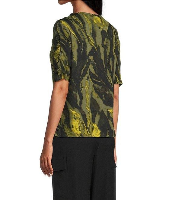 Investments Petite Size Knit Painted Bronze Green Zebra Elbow Length Sleeve Crew Neck Top Product Image