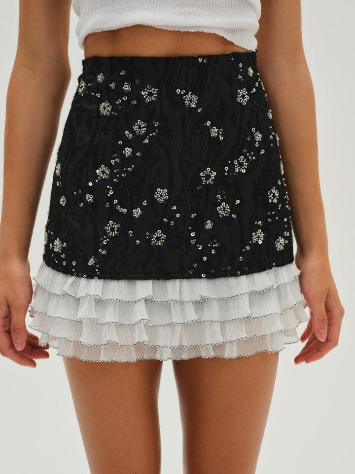 Snowy Jacquard Mini Skirt — Black Product Image