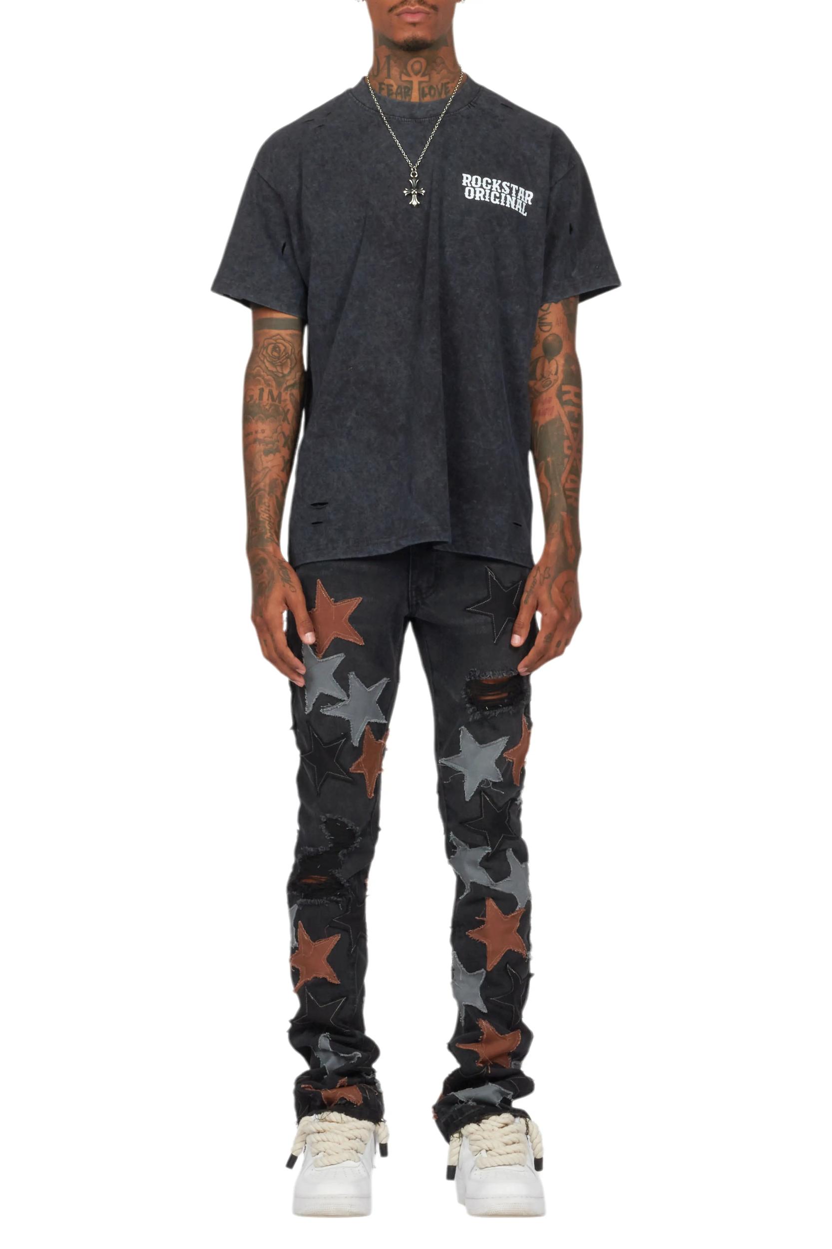 StarLane Black Stacked Flare Jean Male Product Image