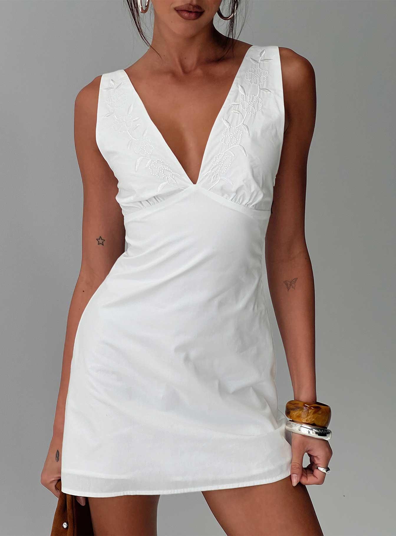 Florien Broderie Mini Dress White Product Image