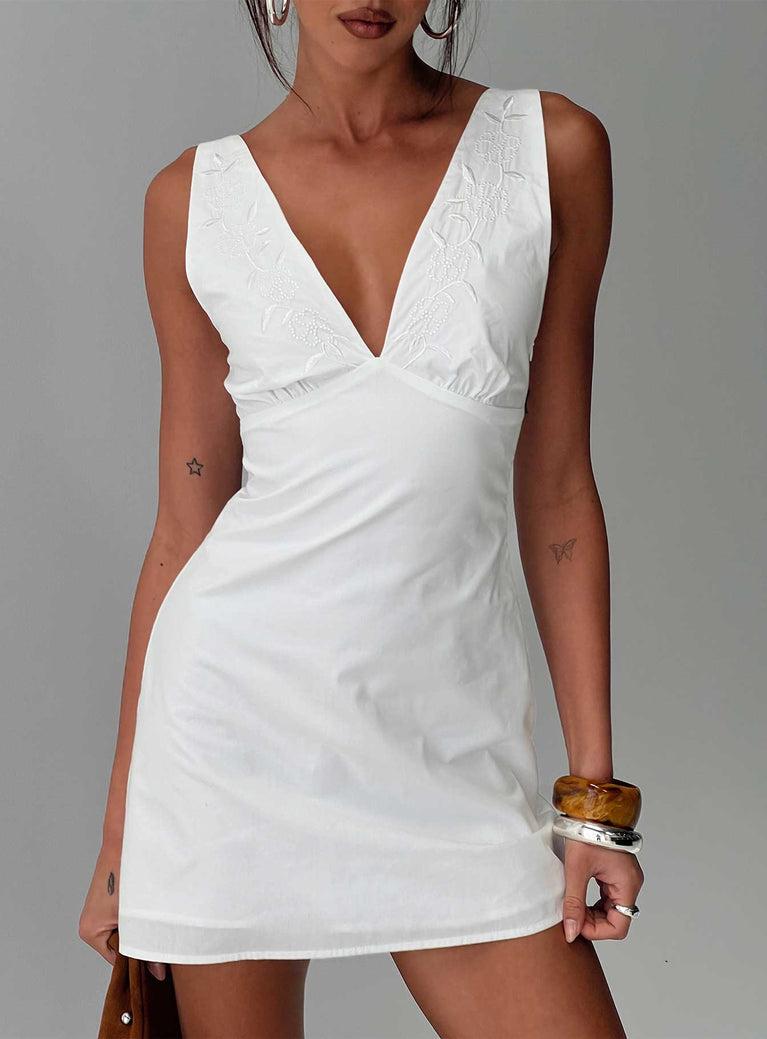 Florien Broderie Mini Dress White Product Image