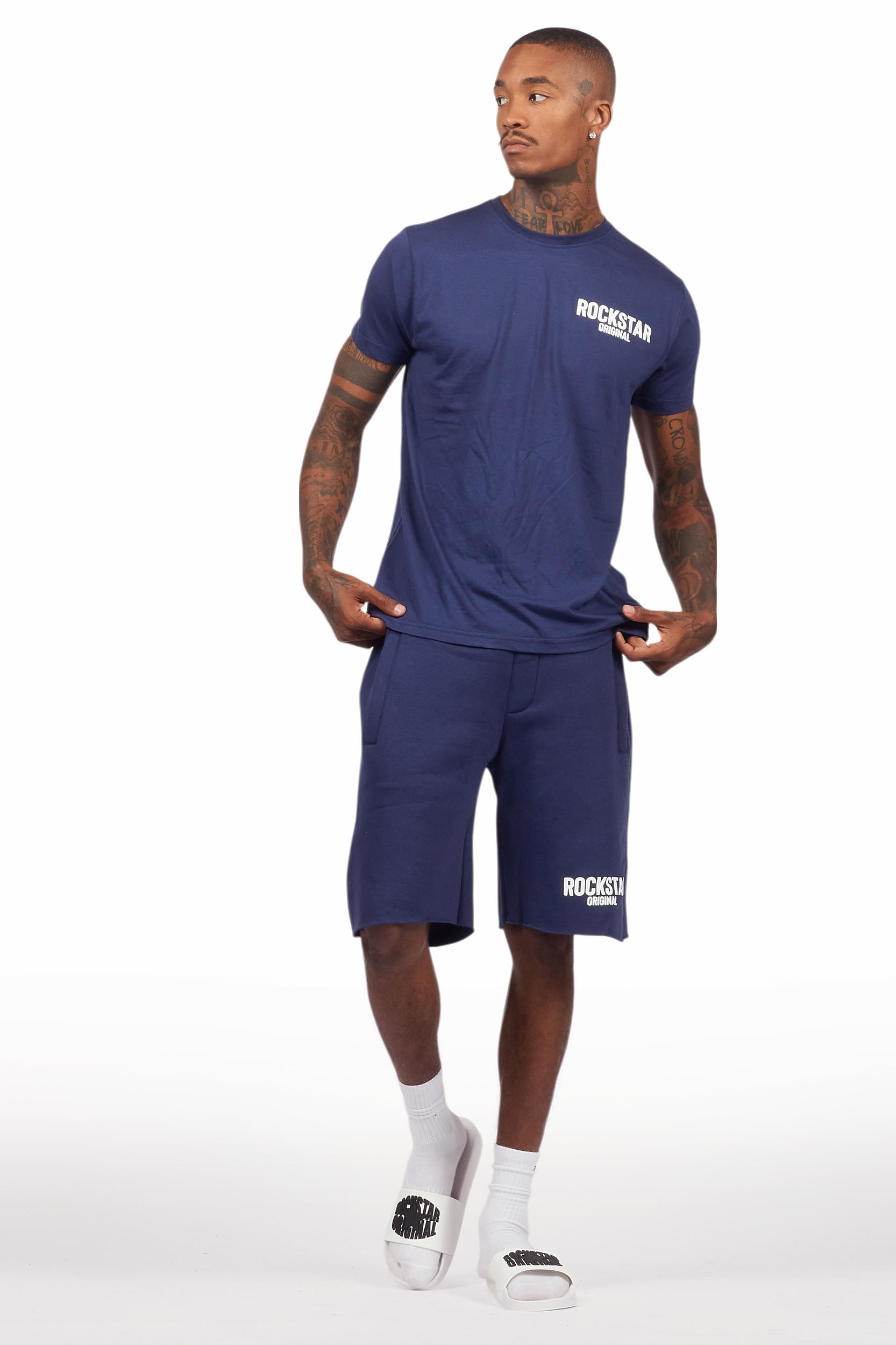 Sana Navy T-Shirt/Raw Edge Short Set Male Product Image