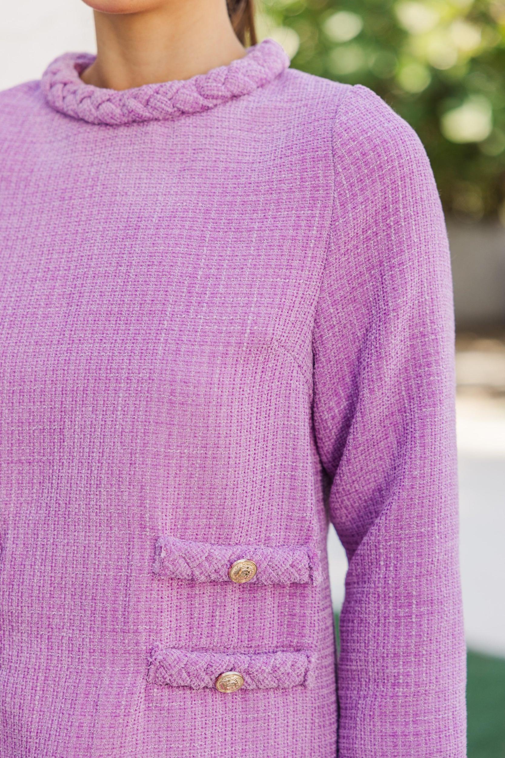 Ask You Out Lavender Tweed 3/4 Sleeve Dress Female Product Image