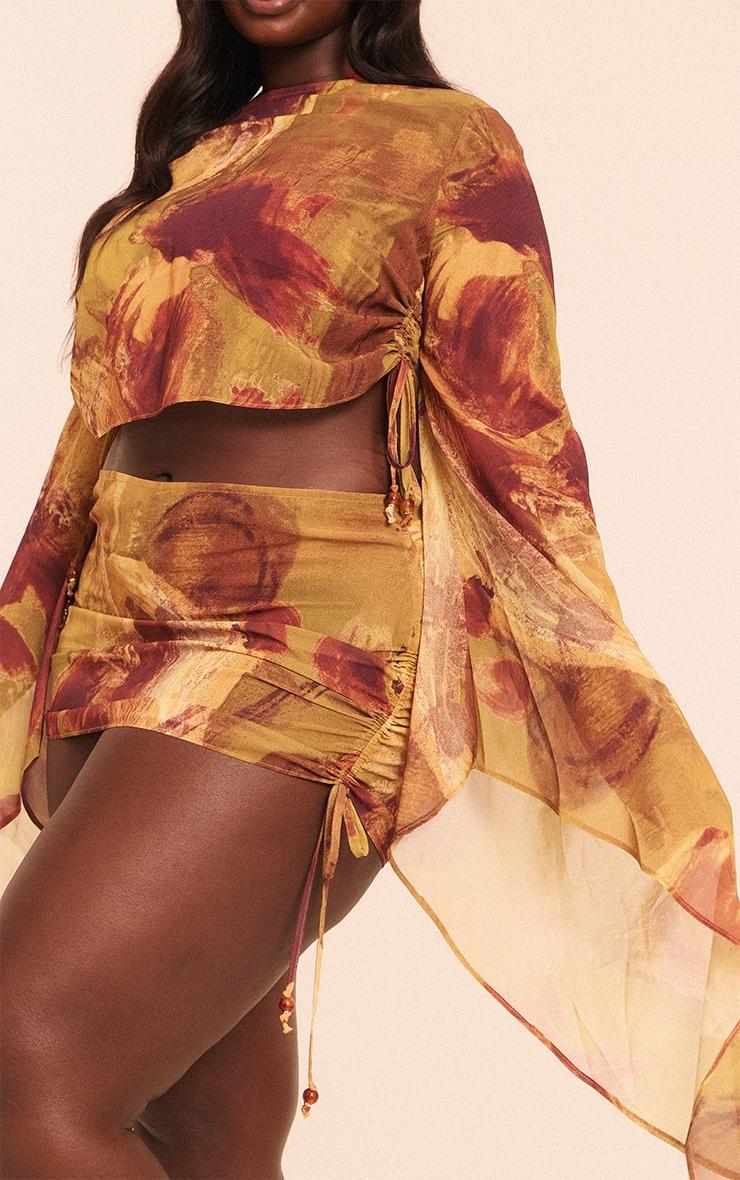 Plus Green Abstract Print Bead Trim Chiffon Beach Skirt Product Image