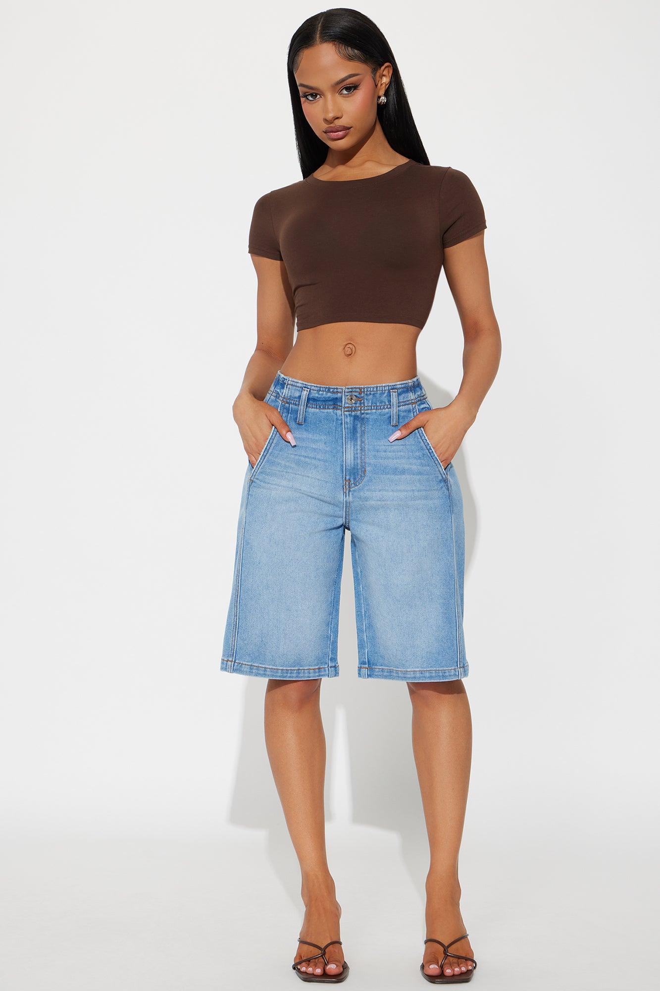 Lena Bermuda Denim Shorts - Light Wash Product Image