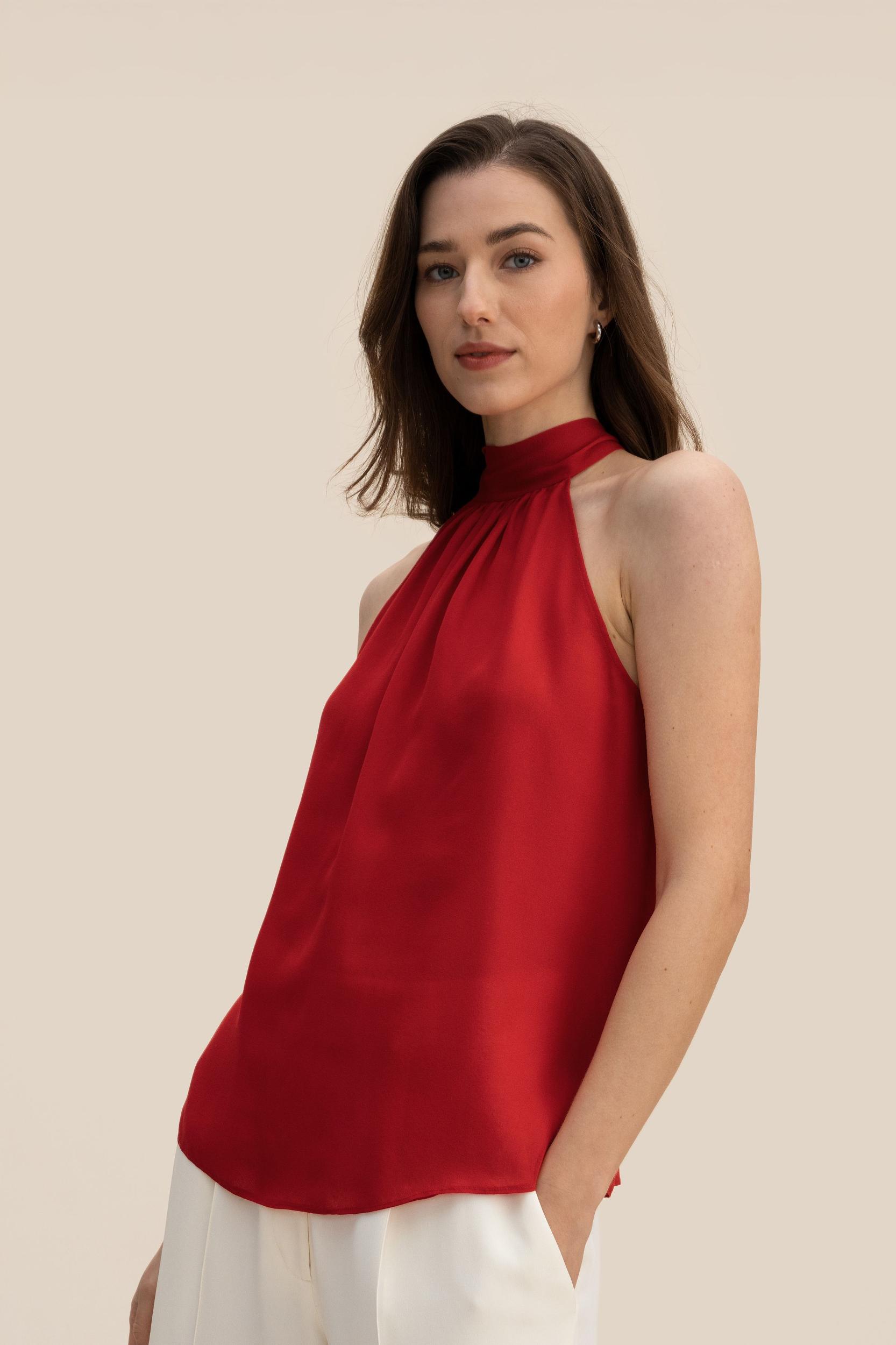 LILYSILK Silk Blouse Women Halter Neck Lily White 4 Product Image