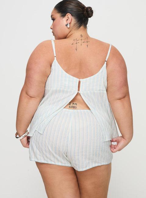 Tenderness Lace Sleep Set Blue / White Stripe Curve Product Image