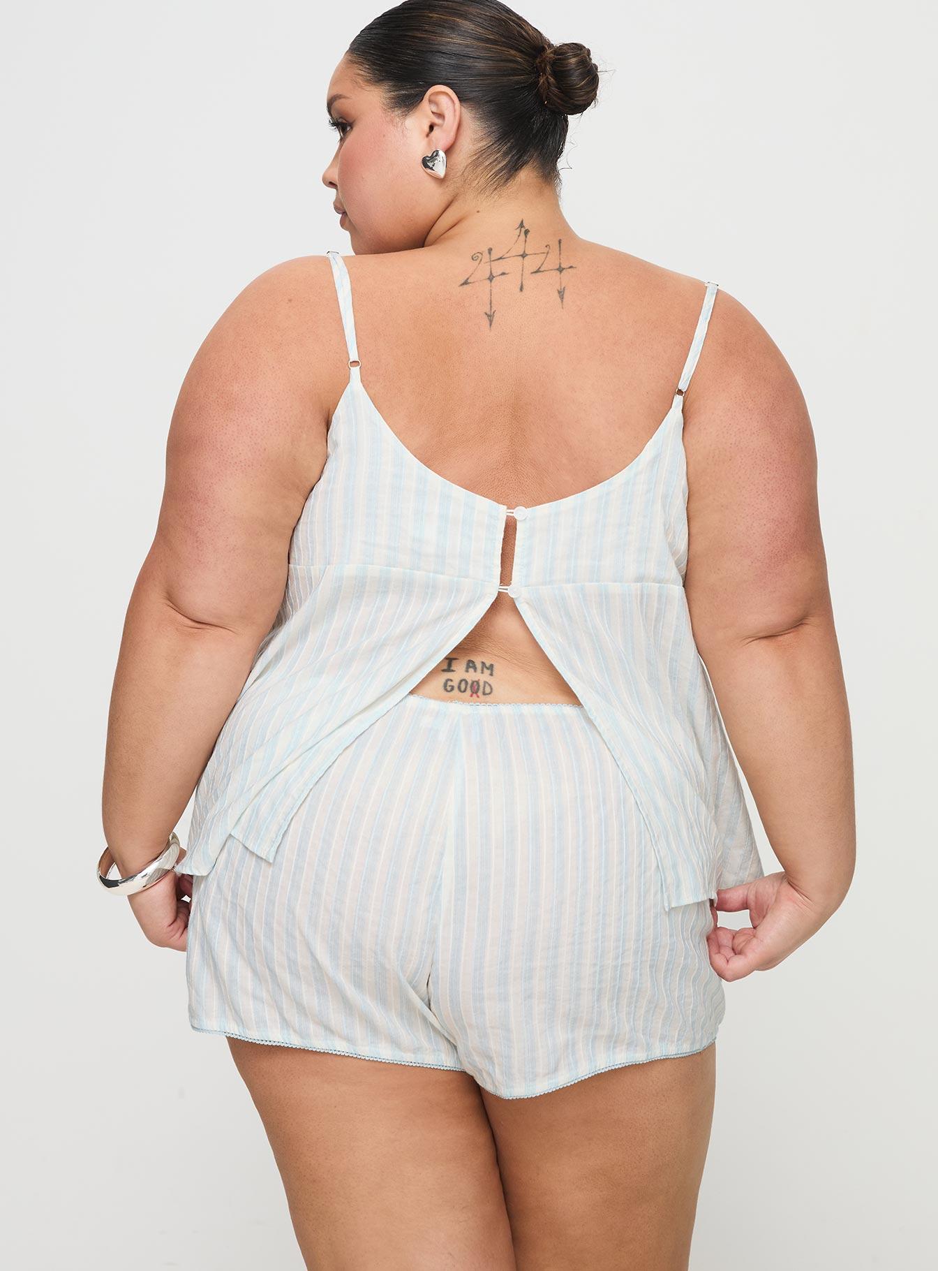 Tenderness Lace Sleep Set Blue / White Stripe Curve Product Image