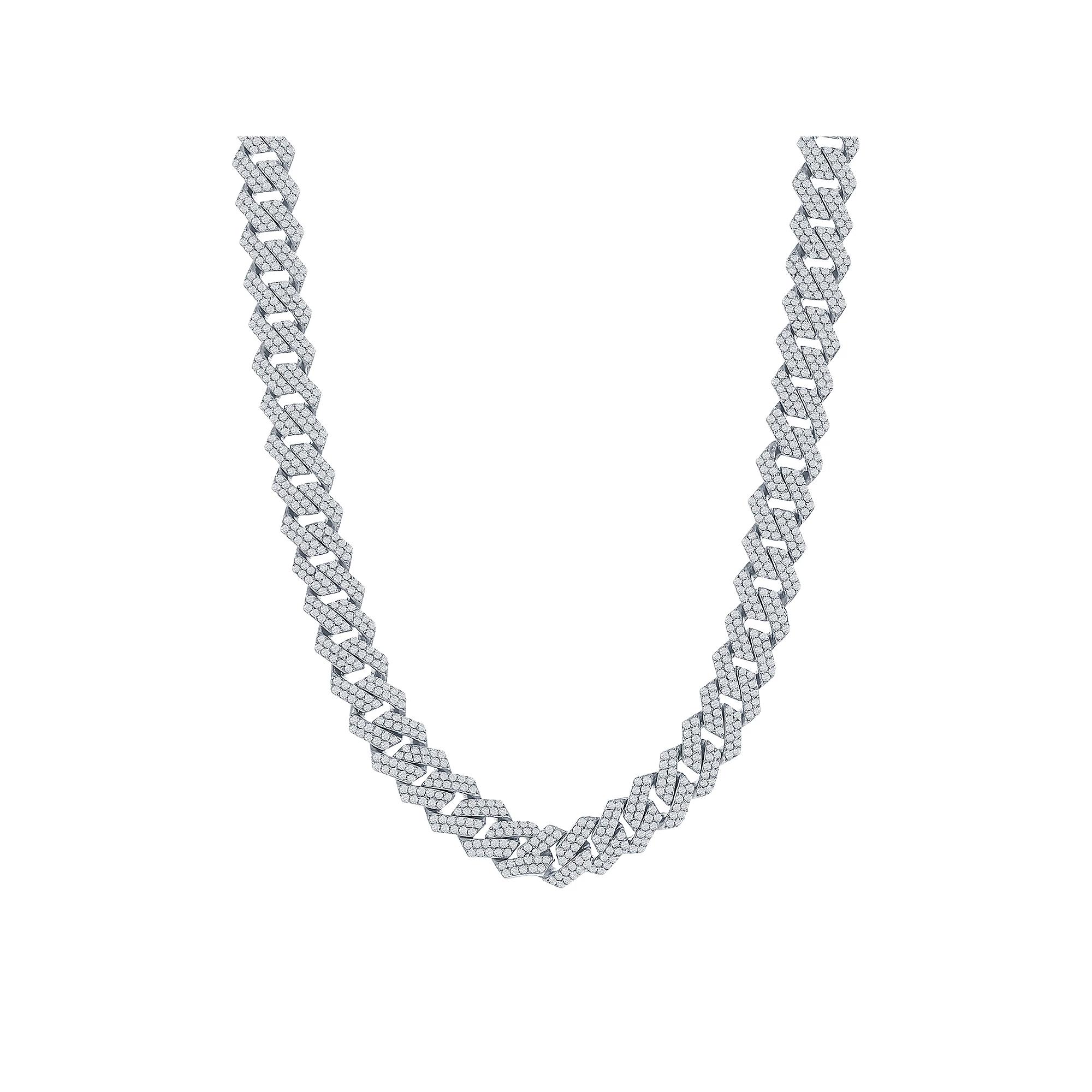 Men's Sterling Silver Cubic Zirconia Monaco Chain Necklace, Size: 24" Product Image