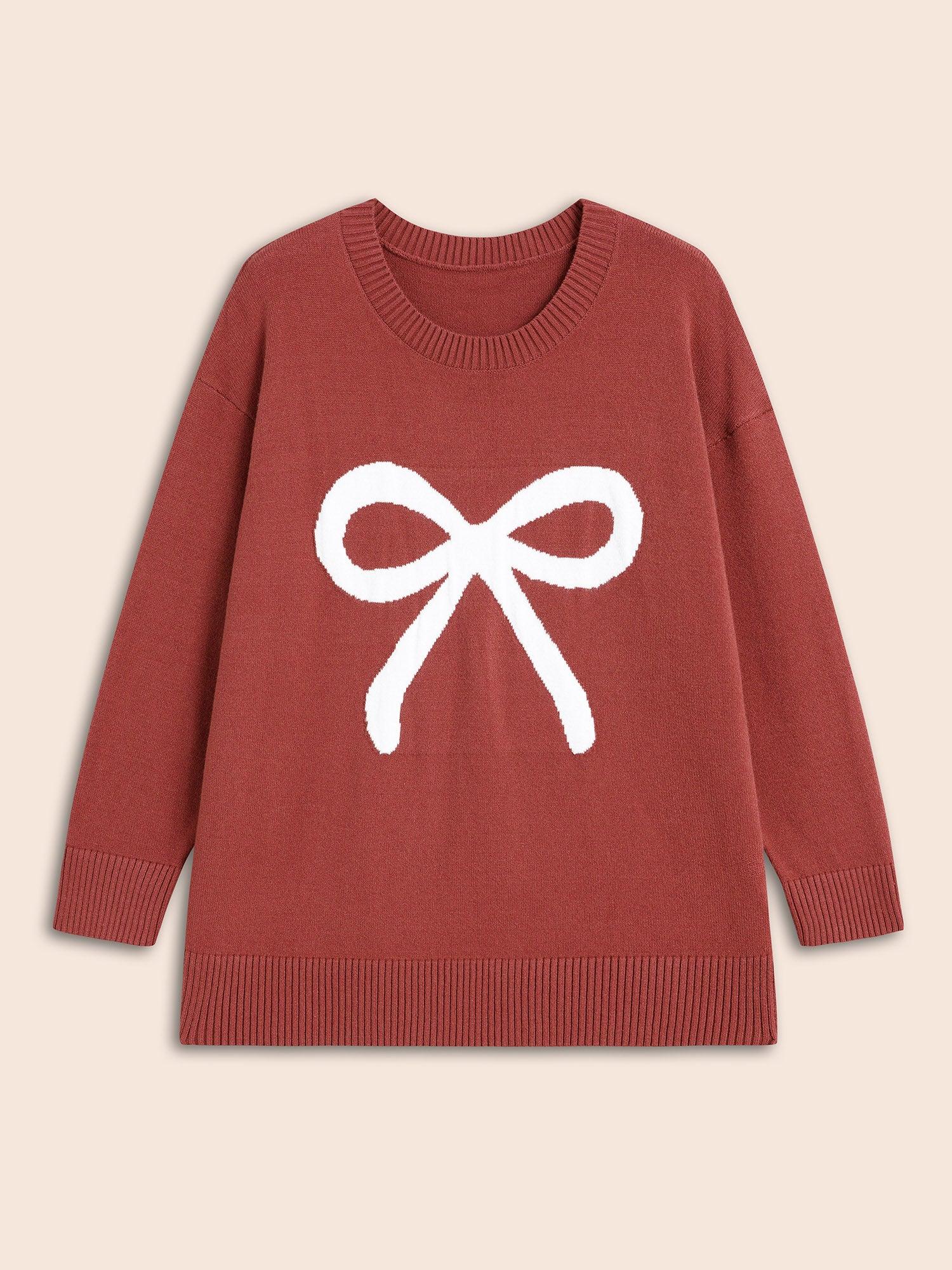 Bowknot Jacquard Drop Shoulder Pullover Female Product Image