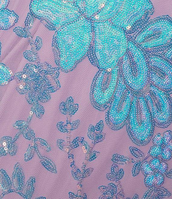 Morgan & Co. Floral Sequin V-Neck Off-The-Shoulder Sleeve Dress Product Image