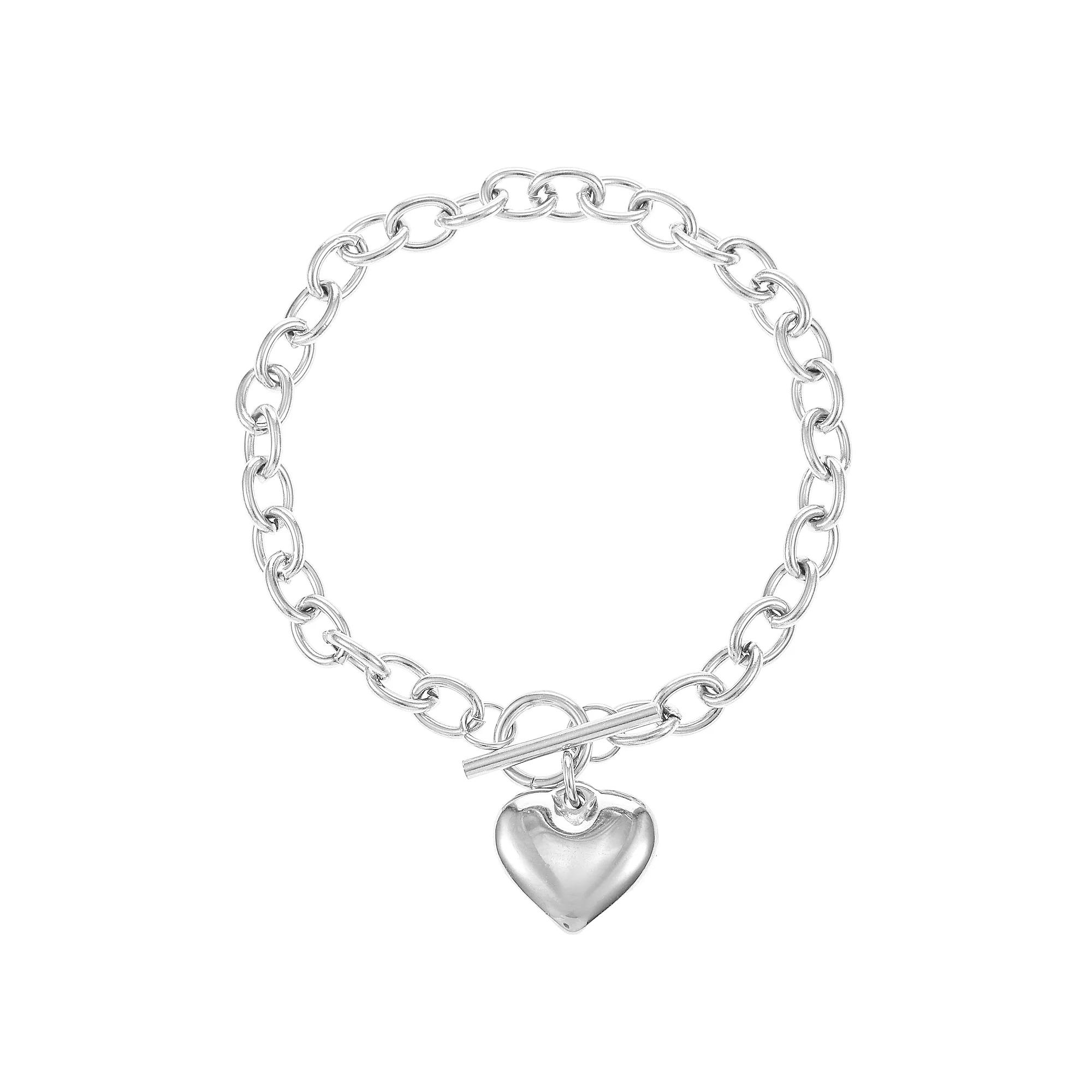 City Luxe Stainless Steel Toggle Heart Bracelet, Women's, Size: 7.5", Silver Tone Product Image