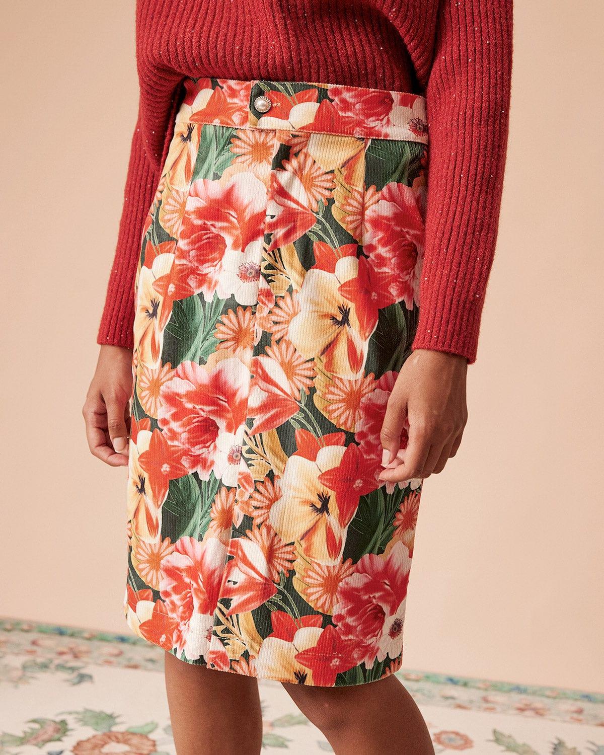 The High Waisted Corduroy Floral Skirt Product Image